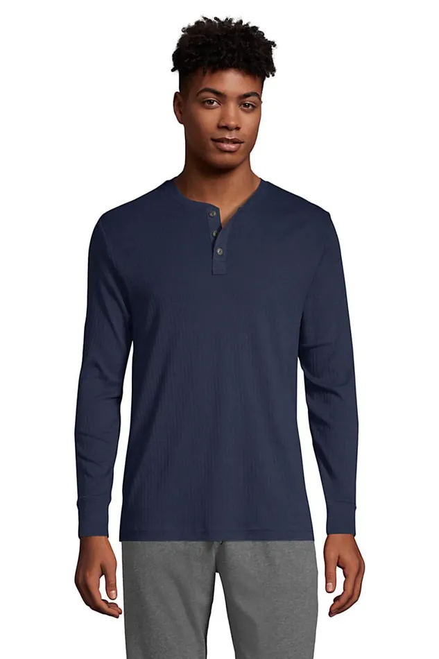 Lands039 End Pajamas and Robes Men Big Knit Rib Pajama Henley Radiant Navy