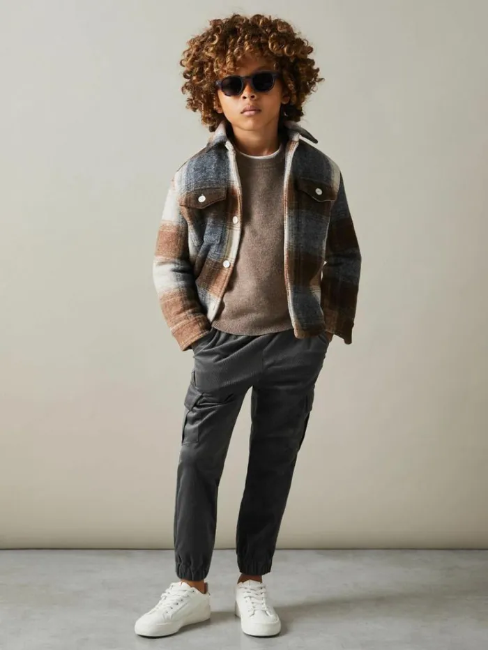 REISS Pants Children Corduroy Drawstring Trousers Steel Grey