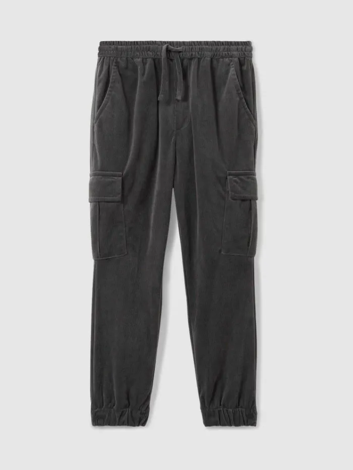 REISS Pants Children Corduroy Drawstring Trousers Steel Grey