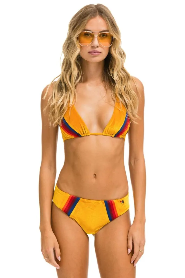 5 Stripe Velvet Triangle Bikini Top 8211 Gold Women Aviator Nation Swim Tops
