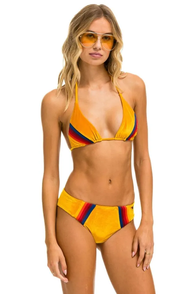 5 Stripe Velvet Triangle Bikini Top 8211 Gold Women Aviator Nation Swim Tops