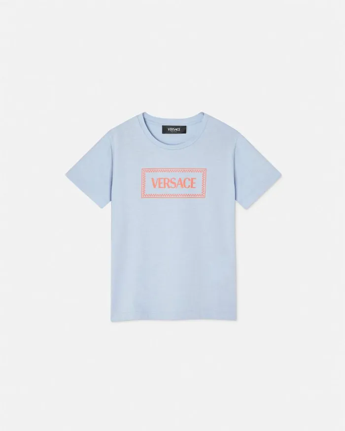 90s Vintage Logo Kids TShirt Light Blue Children Versace Clothing