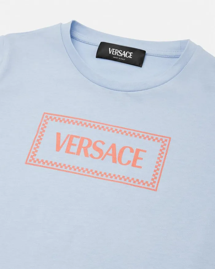 90s Vintage Logo Kids TShirt Light Blue Children Versace Clothing