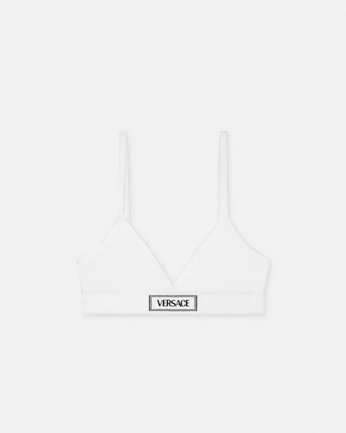 90s Vintage Logo Ribbed Bralette White Women Versace Bras and Briefs