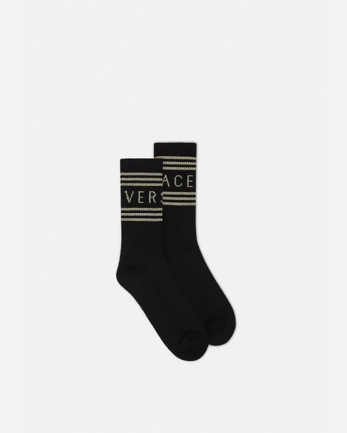 90s Vintage Logo Socks Blackgold WomenMen Versace Socks