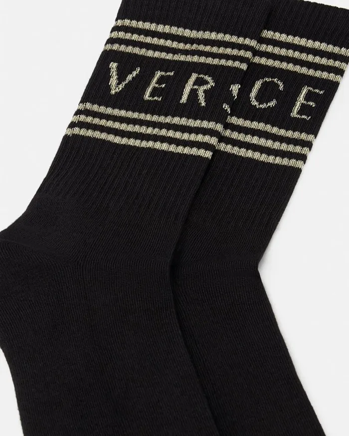 90s Vintage Logo Socks Blackgold WomenMen Versace Socks