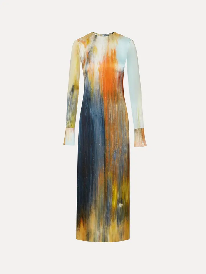 Abstract Brushstroke Marocaine Dress Calendula Multi Women Oscar De La Renta Dresses Abstract Brushstroke Marocaine Dress Calendula Multi Women Oscar De La Renta Dresses
