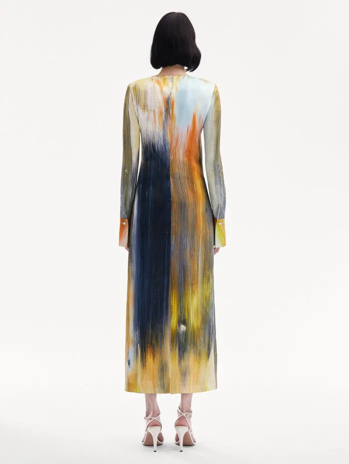Abstract Brushstroke Marocaine Dress Calendula Multi Women Oscar De La Renta Dresses Abstract Brushstroke Marocaine Dress Calendula Multi Women Oscar De La Renta Dresses