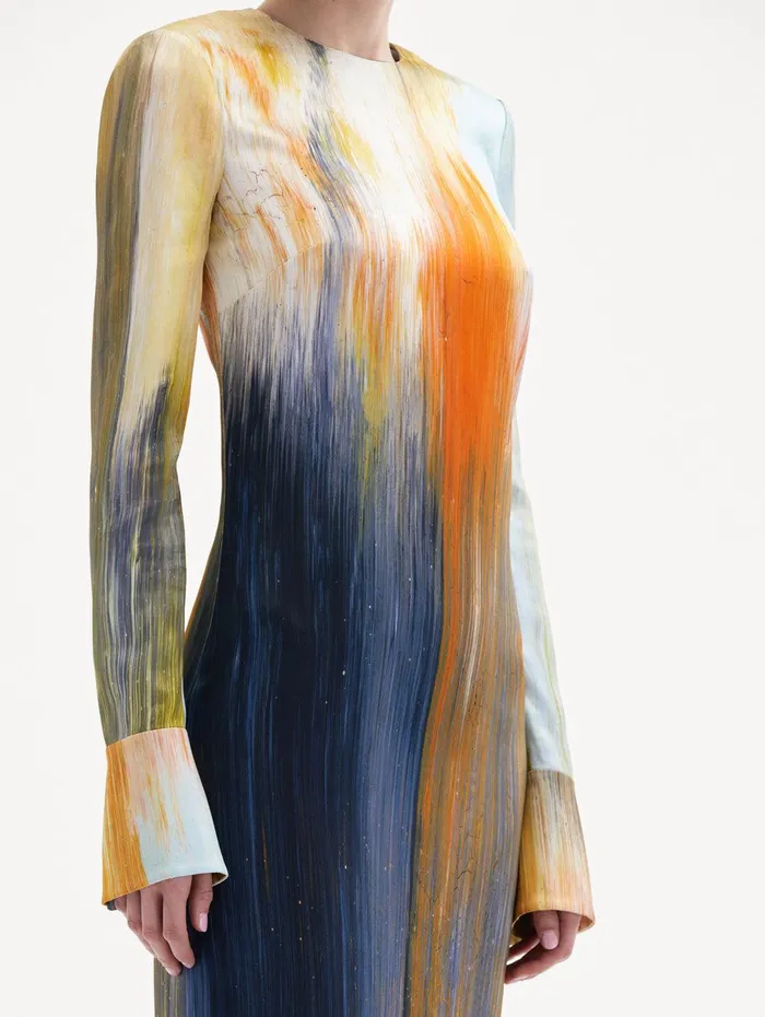 Abstract Brushstroke Marocaine Dress Calendula Multi Women Oscar De La Renta Dresses Abstract Brushstroke Marocaine Dress Calendula Multi Women Oscar De La Renta Dresses