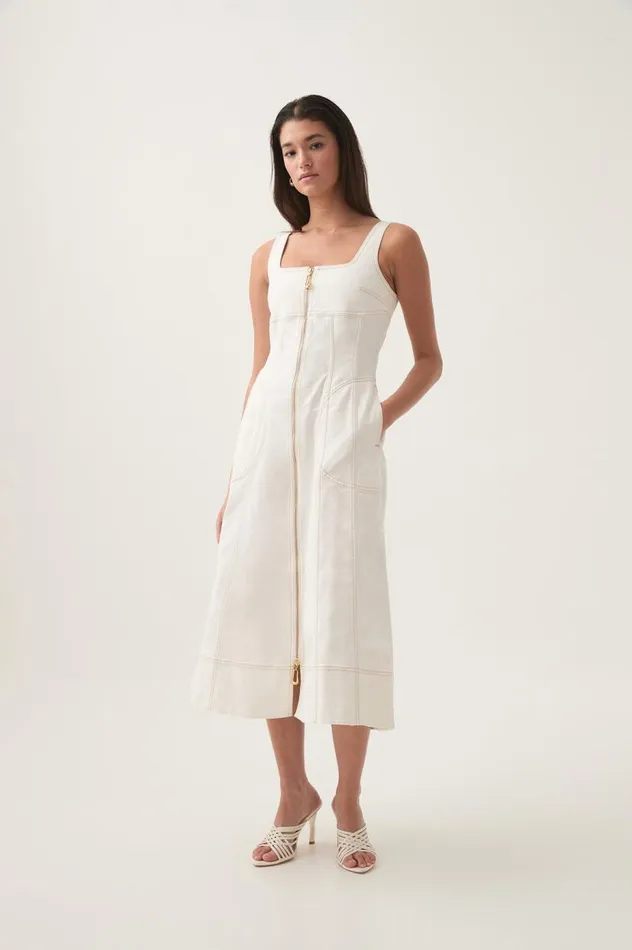 Aje Denim Emilie Denim Midi Dress White 8211 Women