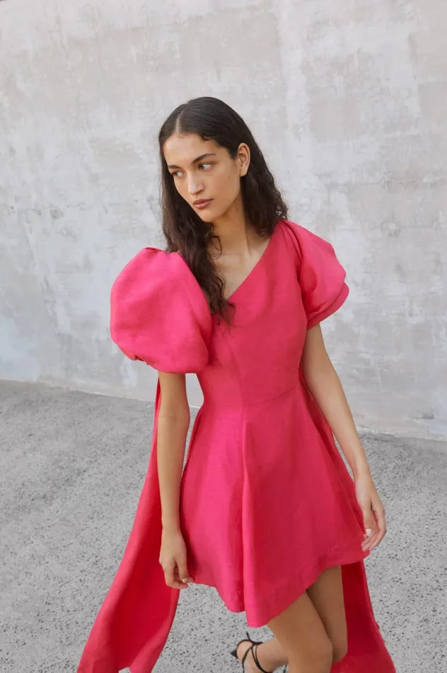 Aje Dresses Arista Tulip Sleeve Mini Dress Bougainvillea Red 8211 Women