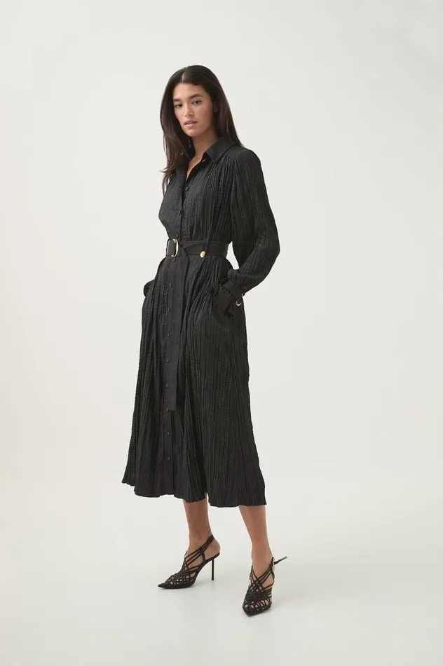 Aje Dresses Bays Crushed Pleat Midi Dress Black 8211 Women