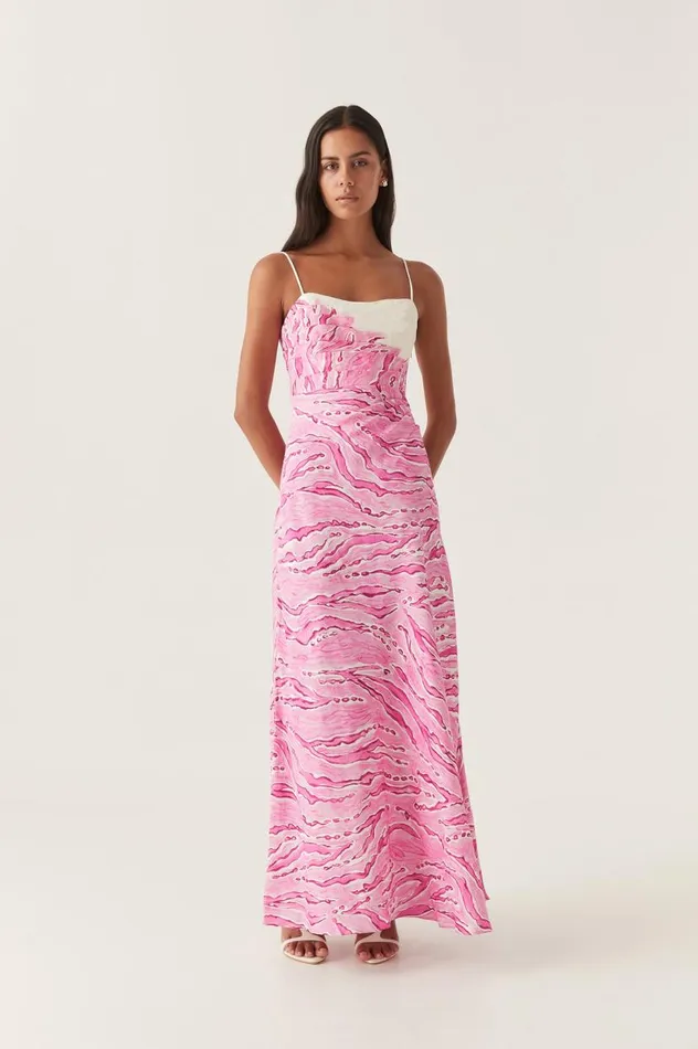 Aje Dresses Clarice Draped Maxi Dress Dappled Flame 8211 Women