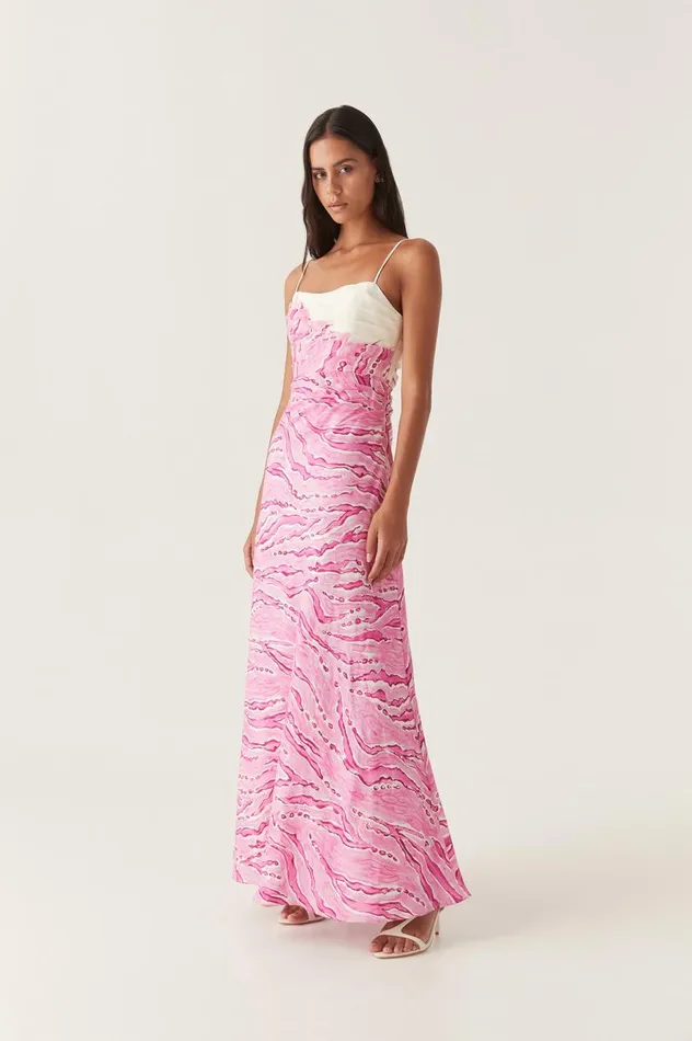 Aje Dresses Clarice Draped Maxi Dress Dappled Flame 8211 Women Aje Dresses Clarice Draped Maxi Dress Dappled Flame 8211 Women