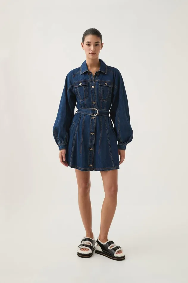 Aje Dresses Colorado Denim Mini Dress Washed Indigo 8211 Women Aje Dresses Colorado Denim Mini Dress Washed Indigo 8211 Women