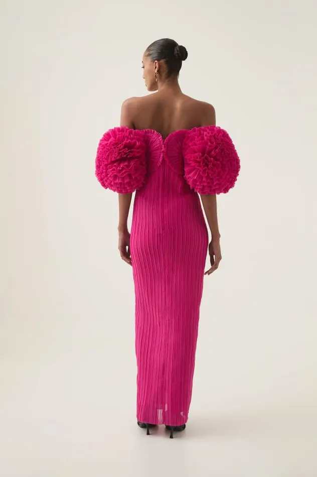 Aje Dresses Crystallise Pleated Gown Fuchsia Rose 8211 Women