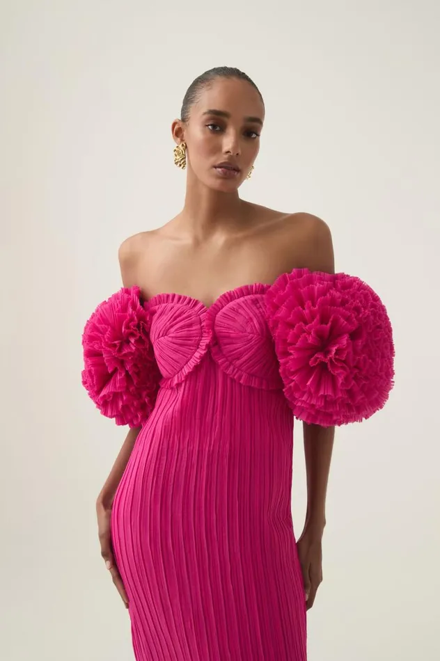 Aje Dresses Crystallise Pleated Gown Fuchsia Rose 8211 Women Aje Dresses Crystallise Pleated Gown Fuchsia Rose 8211 Women
