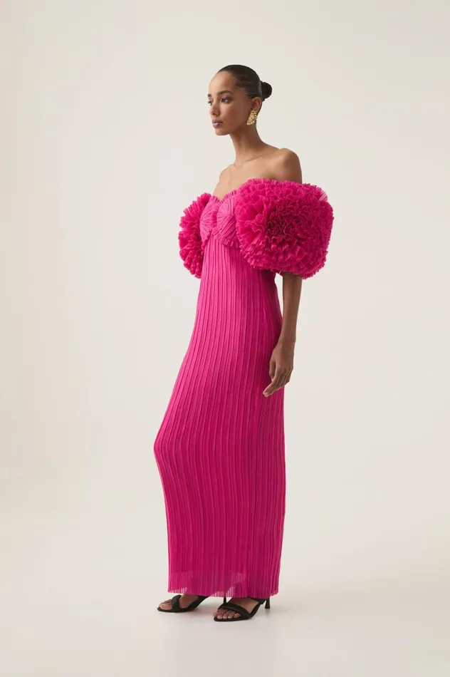 Aje Dresses Crystallise Pleated Gown Fuchsia Rose 8211 Women Aje Dresses Crystallise Pleated Gown Fuchsia Rose 8211 Women