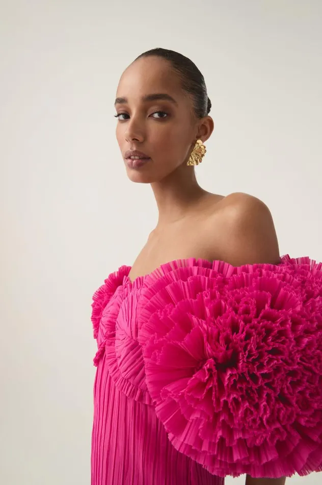 Aje Dresses Crystallise Pleated Gown Fuchsia Rose 8211 Women Aje Dresses Crystallise Pleated Gown Fuchsia Rose 8211 Women