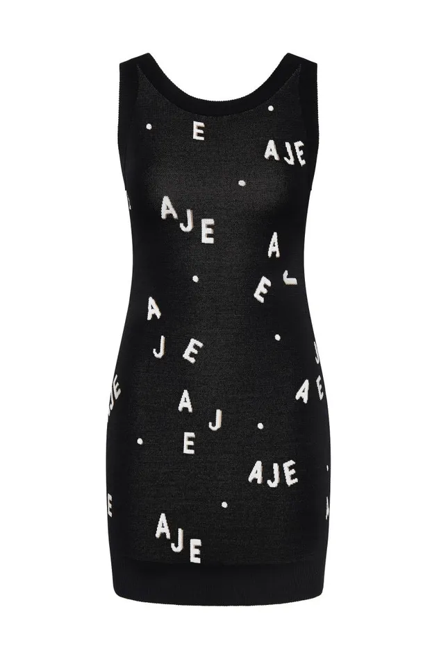 Aje Dresses Decora Logo Knit Mini Dress Blackivorytawny Brown 8211 Women Aje Dresses Decora Logo Knit Mini Dress Blackivorytawny Brown 8211 Women