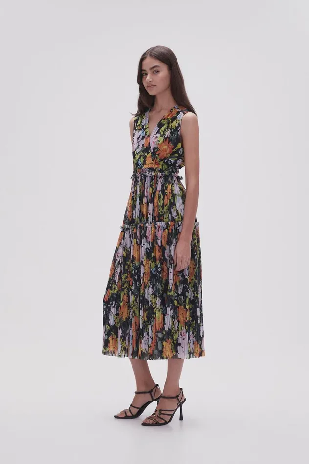 Aje Dresses Marlowe Shirred Midi Dress Midnight Floral 8211 Women Aje Dresses Marlowe Shirred Midi Dress Midnight Floral 8211 Women