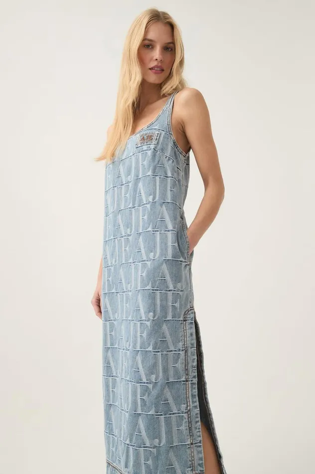Aje Dresses Nostalgia Denim Midi Dress Coastal Logo Wash 8211 Women