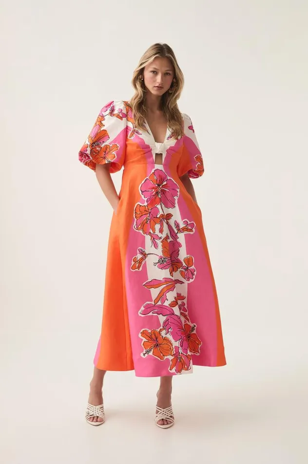 Aje Dresses Overflow Knotted Midi Dress Vivid Hibiscus 8211 Women