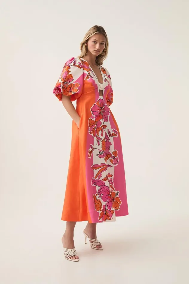 Aje Dresses Overflow Knotted Midi Dress Vivid Hibiscus 8211 Women Aje Dresses Overflow Knotted Midi Dress Vivid Hibiscus 8211 Women