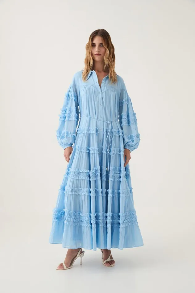 Aje Dresses Pastiche Tiered Maxi Dress Powder Blue 8211 Women