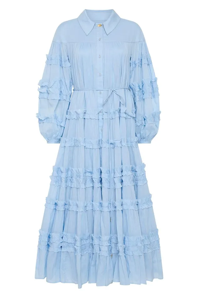 Aje Dresses Pastiche Tiered Maxi Dress Powder Blue 8211 Women Aje Dresses Pastiche Tiered Maxi Dress Powder Blue 8211 Women