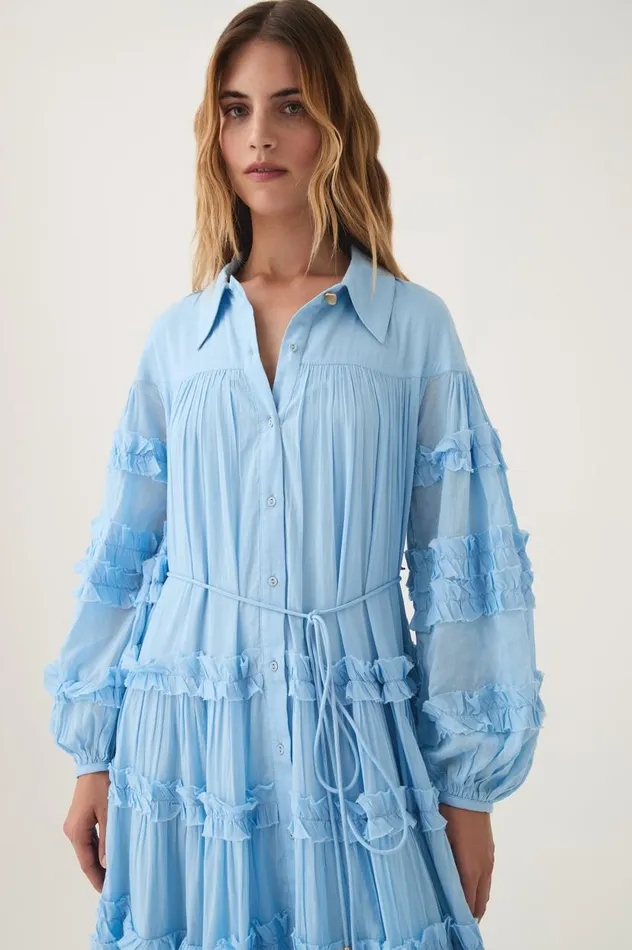 Aje Dresses Pastiche Tiered Maxi Dress Powder Blue 8211 Women Aje Dresses Pastiche Tiered Maxi Dress Powder Blue 8211 Women