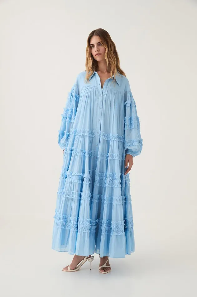 Aje Dresses Pastiche Tiered Maxi Dress Powder Blue 8211 Women Aje Dresses Pastiche Tiered Maxi Dress Powder Blue 8211 Women