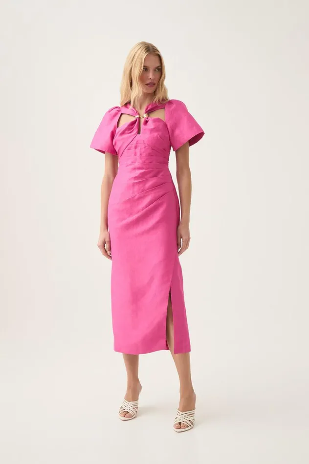 Aje Dresses Presence Twisted Midi Dress Fuchsia Rose 8211 Women
