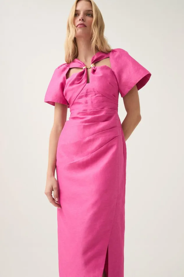 Aje Dresses Presence Twisted Midi Dress Fuchsia Rose 8211 Women Aje Dresses Presence Twisted Midi Dress Fuchsia Rose 8211 Women