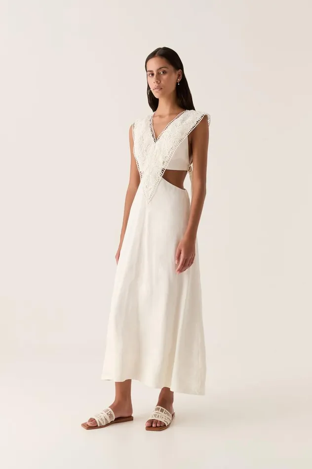 Aje Dresses Spirit Belted Midi Dress Ivory 8211 Women Aje Dresses Spirit Belted Midi Dress Ivory 8211 Women