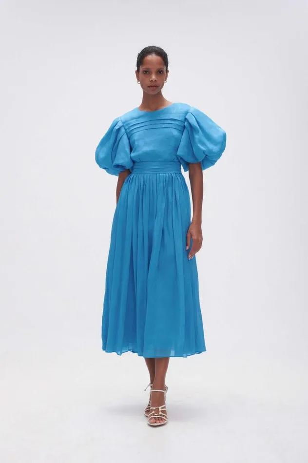 Aje Dresses Sylvia Pintuck Midi Dress Azure Blue 8211 Women
