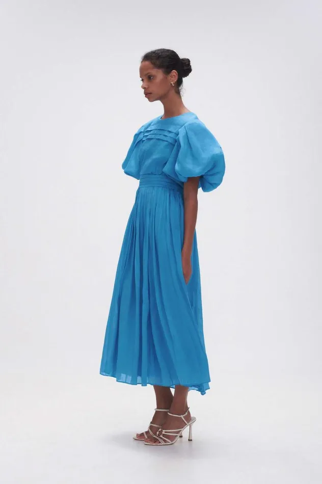Aje Dresses Sylvia Pintuck Midi Dress Azure Blue 8211 Women Aje Dresses Sylvia Pintuck Midi Dress Azure Blue 8211 Women