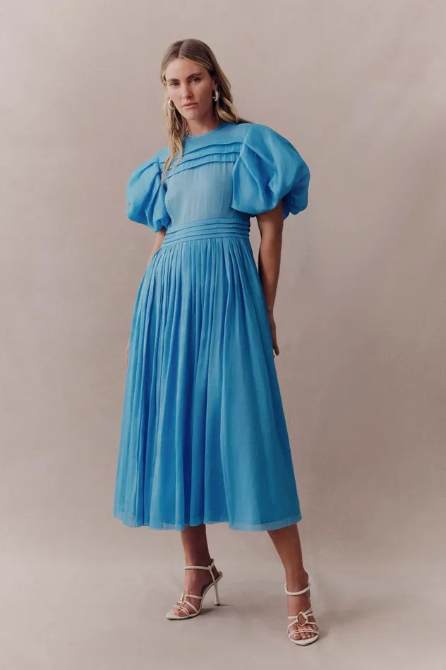 Aje Dresses Sylvia Pintuck Midi Dress Azure Blue 8211 Women Aje Dresses Sylvia Pintuck Midi Dress Azure Blue 8211 Women