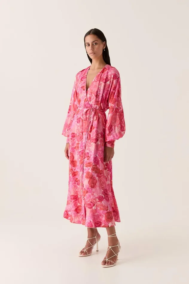 Aje Dresses Tinley Wrap Front Midi Dress Misty Rose 8211 Women Aje Dresses Tinley Wrap Front Midi Dress Misty Rose 8211 Women