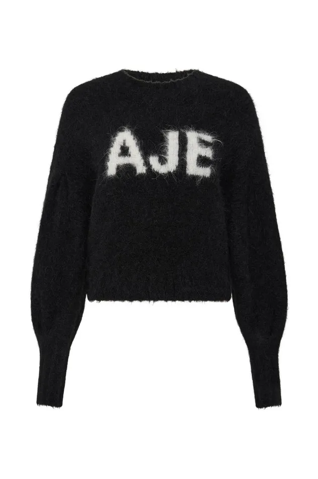 Aje Knitwear and Jumpers Moment Crew Neck Knit Blackwhite Logo 8211 Women Aje Knitwear and Jumpers Moment Crew Neck Knit Blackwhite Logo 8211 Women