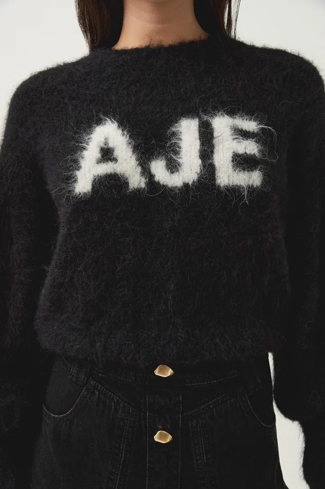 Aje Knitwear and Jumpers Moment Crew Neck Knit Blackwhite Logo 8211 Women Aje Knitwear and Jumpers Moment Crew Neck Knit Blackwhite Logo 8211 Women