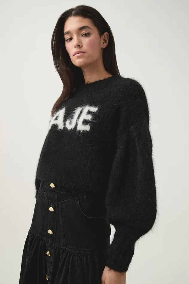 Aje Knitwear and Jumpers Moment Crew Neck Knit Blackwhite Logo 8211 Women Aje Knitwear and Jumpers Moment Crew Neck Knit Blackwhite Logo 8211 Women