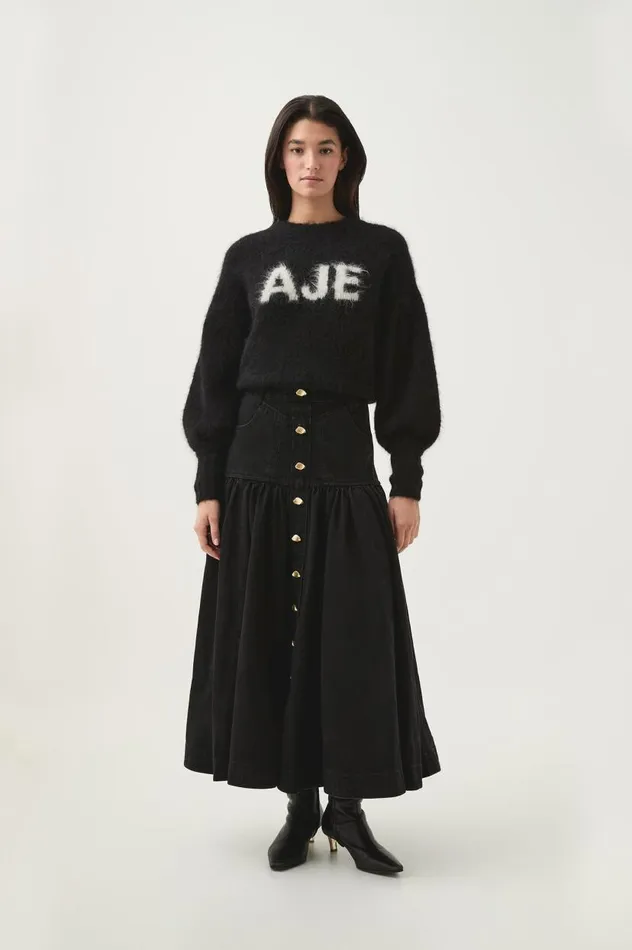 Aje Knitwear and Jumpers Moment Crew Neck Knit Blackwhite Logo 8211 Women Aje Knitwear and Jumpers Moment Crew Neck Knit Blackwhite Logo 8211 Women
