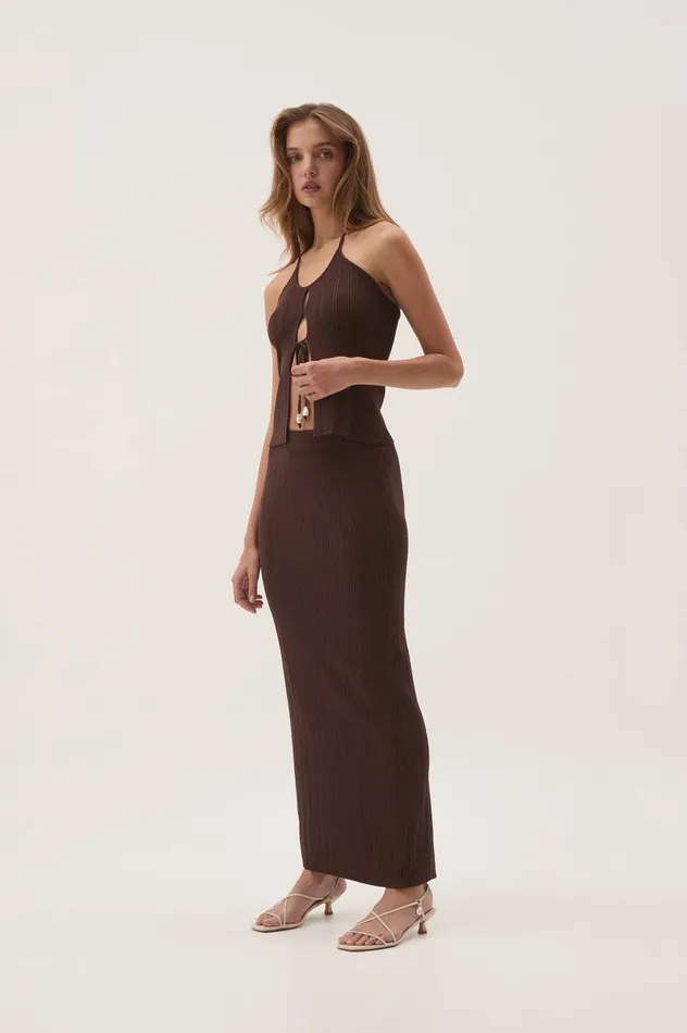 Aje Skirts Coraline Ribbed Skirt Chocolate 8211 Women Aje Skirts Coraline Ribbed Skirt Chocolate 8211 Women