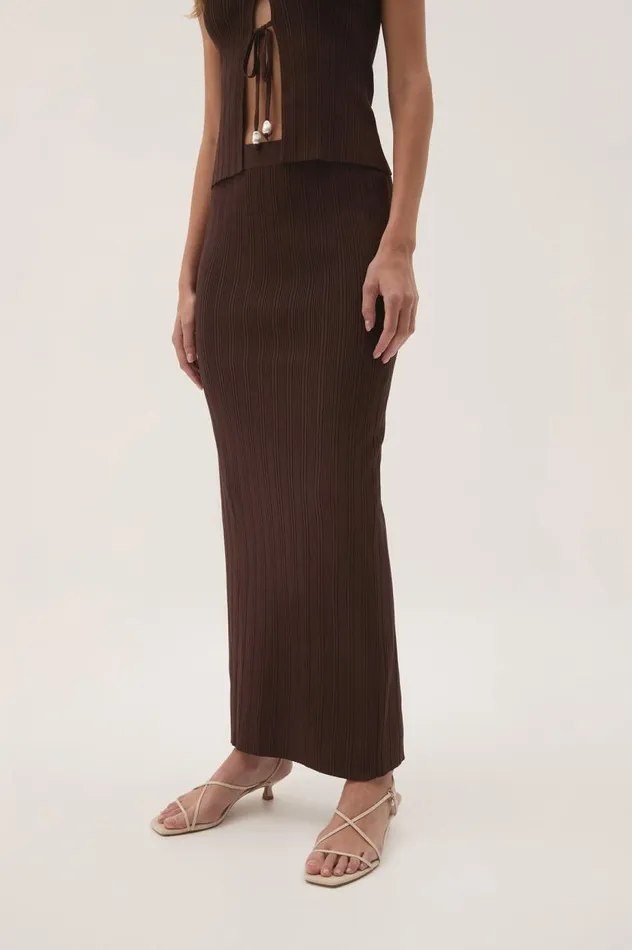 Aje Skirts Coraline Ribbed Skirt Chocolate 8211 Women Aje Skirts Coraline Ribbed Skirt Chocolate 8211 Women