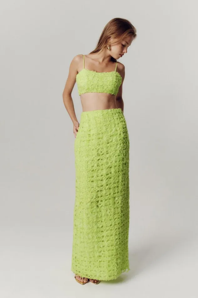 Aje Skirts Quintette Textured Midi Skirt Light Lime Green 8211 Women Aje Skirts Quintette Textured Midi Skirt Light Lime Green 8211 Women