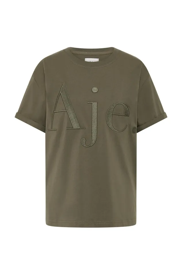 Aje Tees Alice Embroidered Logo Tee Khakikhaki 8211 Women Aje Tees Alice Embroidered Logo Tee Khakikhaki 8211 Women