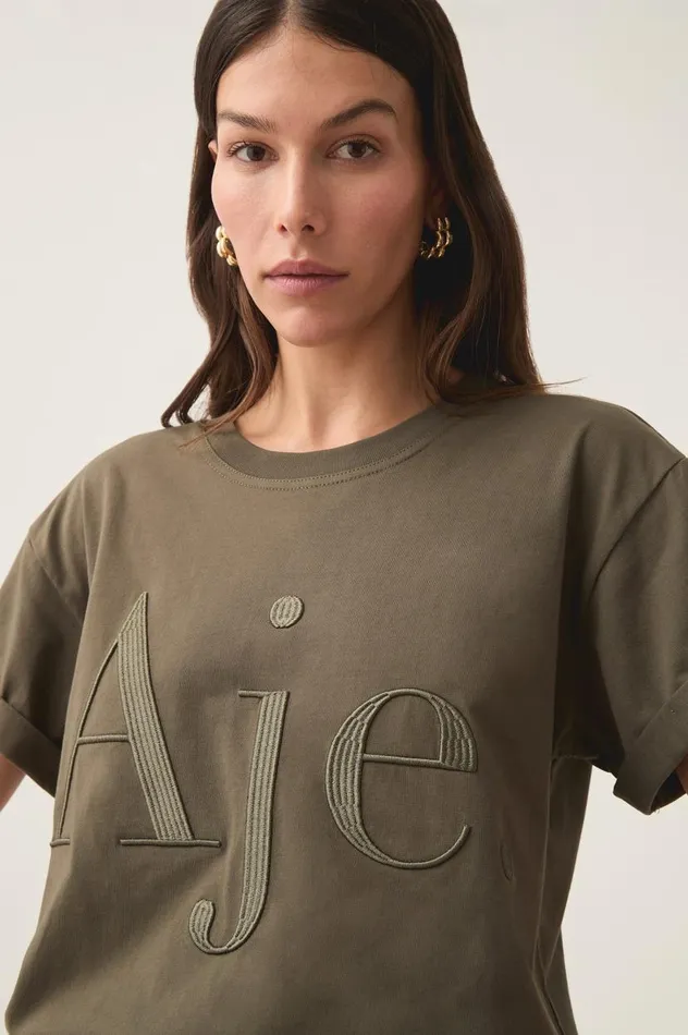 Aje Tees Alice Embroidered Logo Tee Khakikhaki 8211 Women Aje Tees Alice Embroidered Logo Tee Khakikhaki 8211 Women