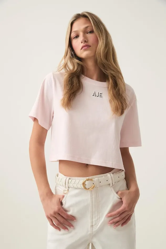Aje Tees Beam Embroidered Logo Tee Pastel Pink 8211 Women