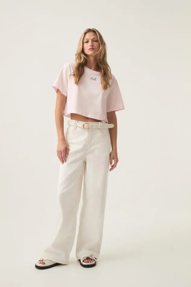 Aje Tees Beam Embroidered Logo Tee Pastel Pink 8211 Women Aje Tees Beam Embroidered Logo Tee Pastel Pink 8211 Women